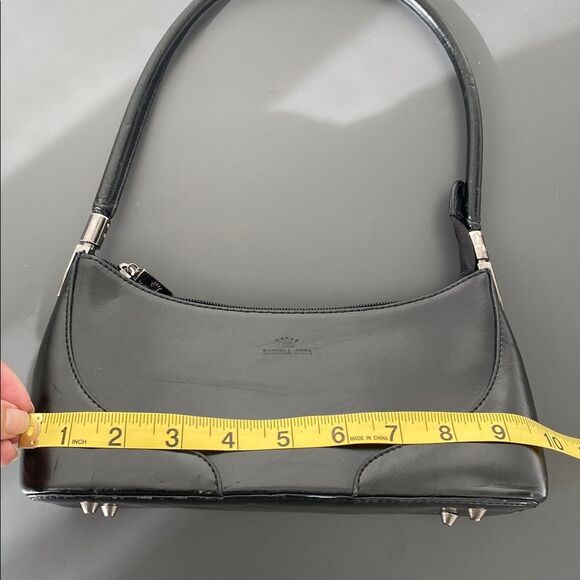Daniela Moda Black Leather Hand / Shoulder Bag Small Y2K Preppy Classic Minimal - Picture 11 of 15